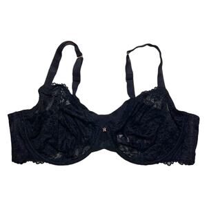 Savage X Fenty Floral Lace Unlined Bra Black Caviar Size 46D